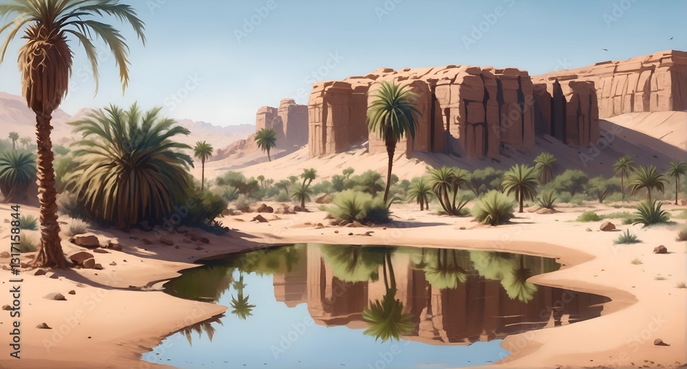 Desert oasis with palms nature landscape