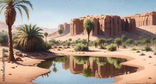 Obraz na płótnie Desert oasis with palms nature landscape w salonie