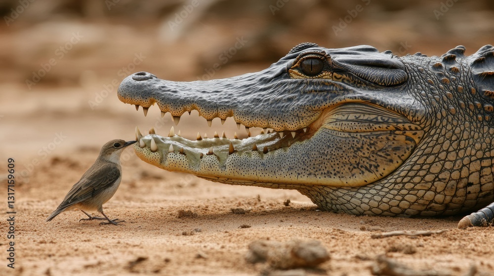 Fototapeta premium The harmonious coexistence of crocodiles and birds