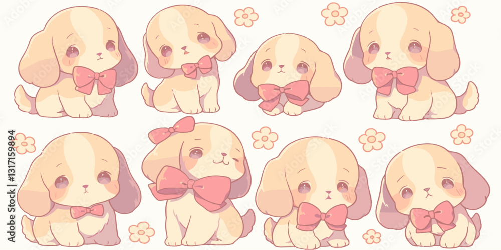 Cute puppies icons set in flat style – adorable dog vector illustrations. Cute puppies icons set in flat style – adorable dog vector illustrations.