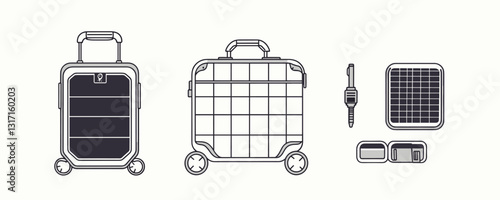 Linear icons set of luggage and travel essentials in flat style – vector illustration.
