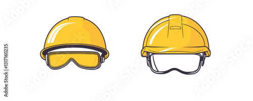 Flat icons set of safety gear: hard hats and safety glasses vector.