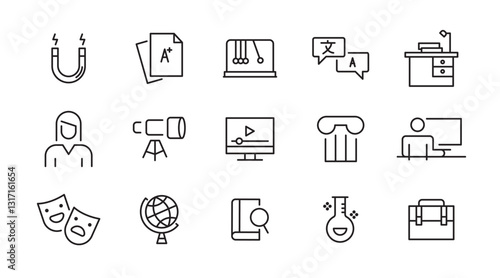 Education and Learning line icon set. E-learning, higher education, School, paper, success, sports, cap, career, online class, academic outline icon collection. UI thin outline icon pack