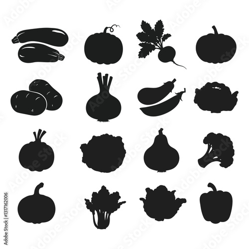 Vegetable Silhouettes Set with white background