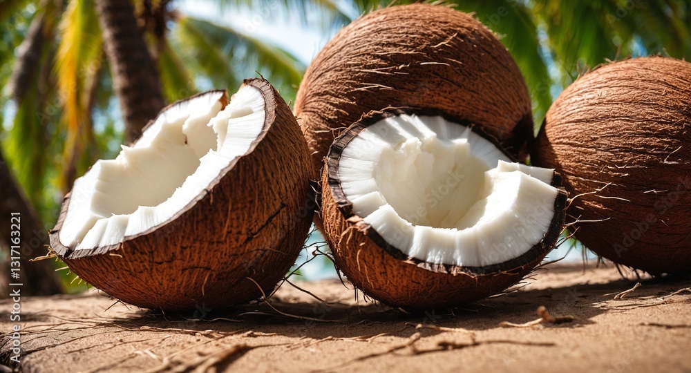 Fresh open coconut on nature