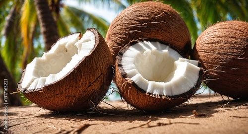 Fresh open coconut on nature