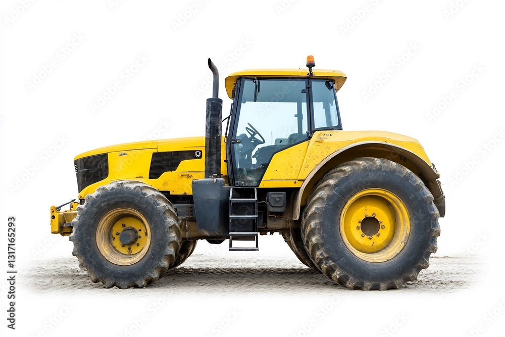 Yellow tractor, side view, field, agriculture Yellow tractor, side view, field, agriculture