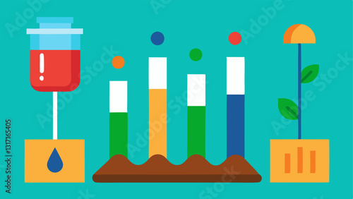 Soil Analytics Report A visual representation of soil samples being analyzed by an AI system presenting nutrient levels pH and moisture content through colorful graphs.