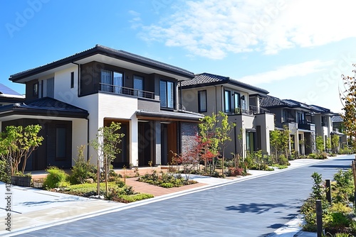 Modern suburban houses on a sunny day.
