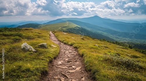 Fototapeta Naklejka Na Ścianę i Meble -  Professional image of a scenic mountain trail on Polonina Wetlina in the Polish Bieszczady region