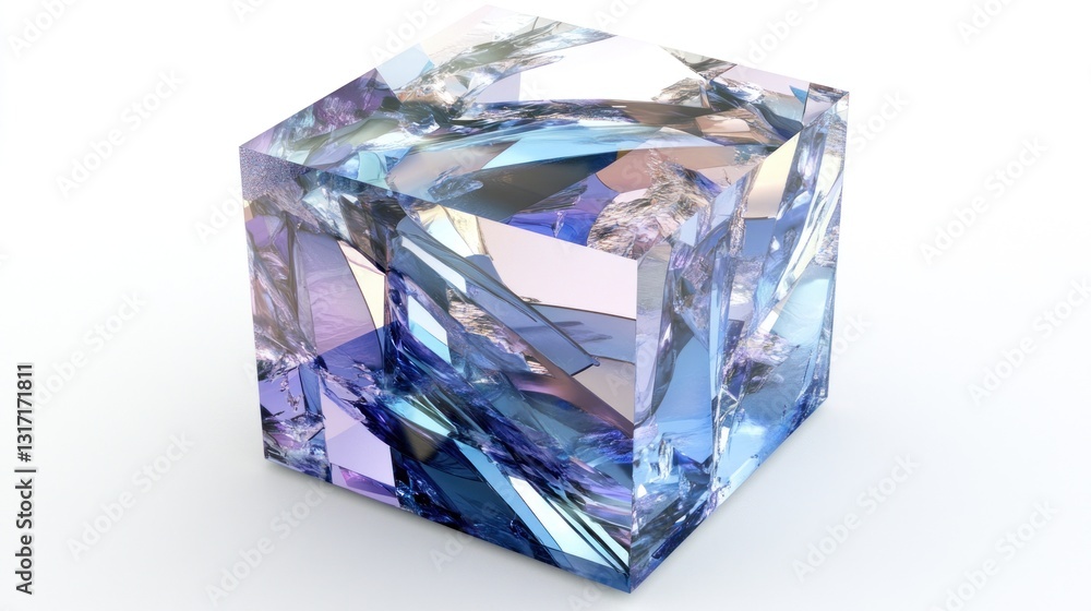 Abstract blue crystal cube, glassy, shiny, fragmented. Abstract blue crystal cube, glassy, shiny, fragmented.