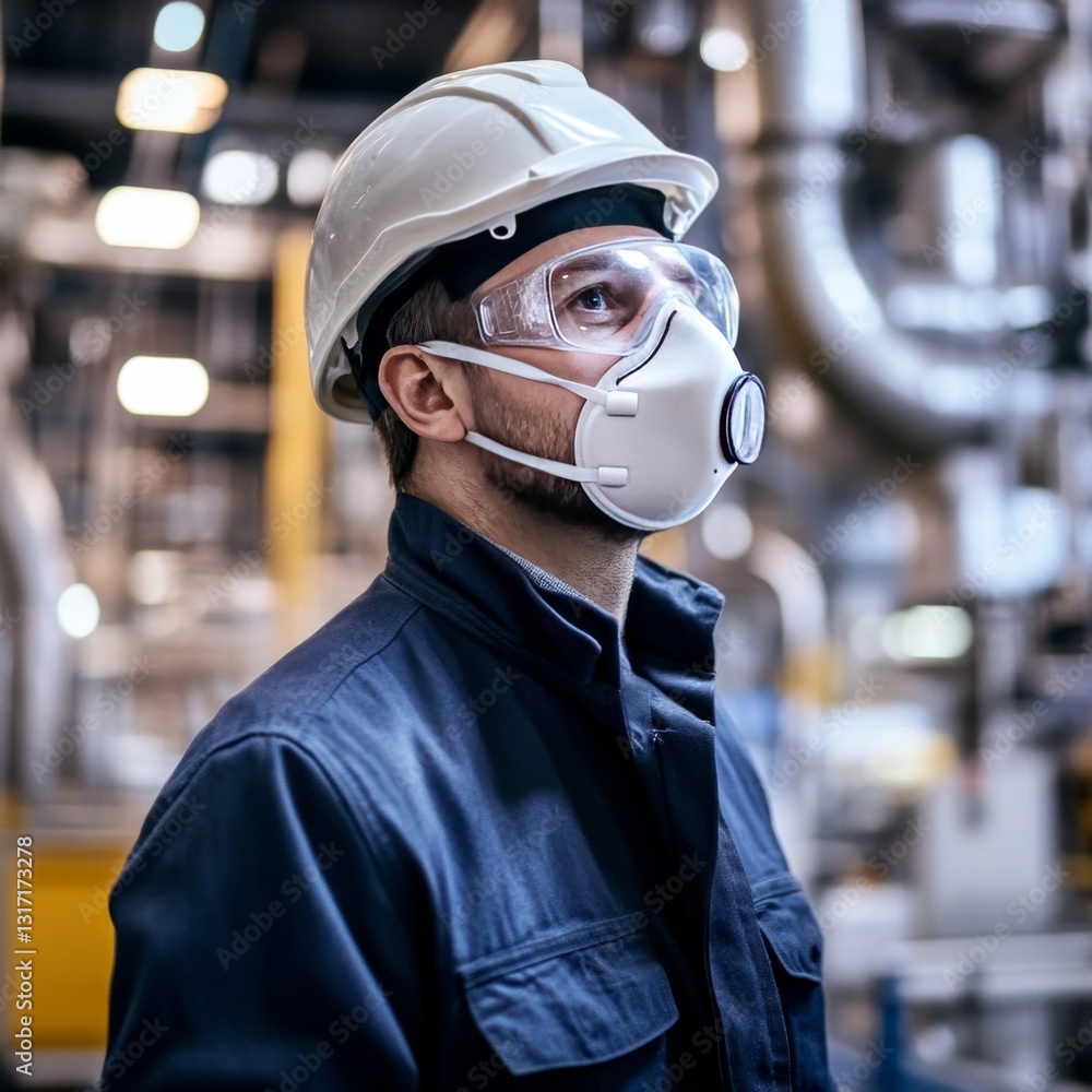 Factory worker in protective gear. Factory worker in protective gear.