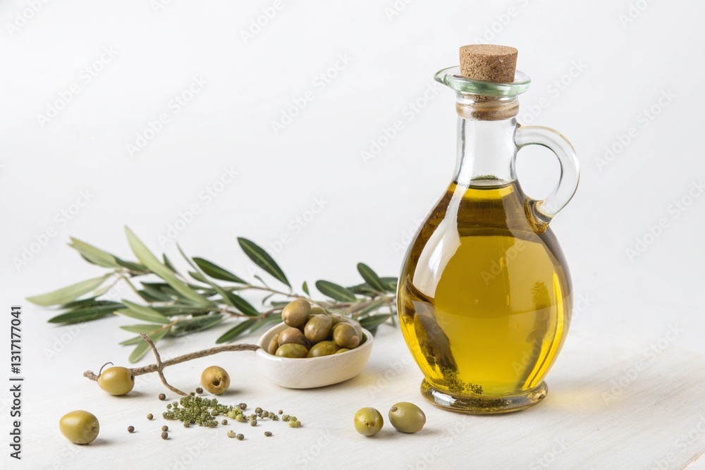 Olive oil with olive branch and olives. Olive oil with olive branch and olives.