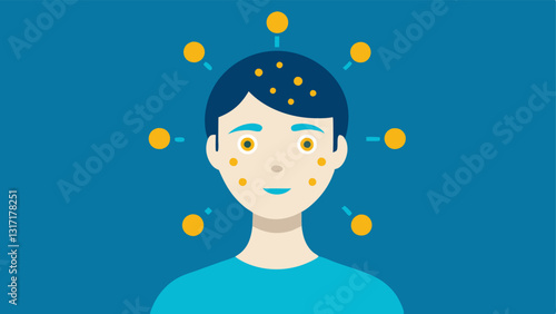 Skin Rejuvenation A visual of a persons face with highlighted areas representing rejuvenation with exosomes depicted as tiny particles working on the skin.