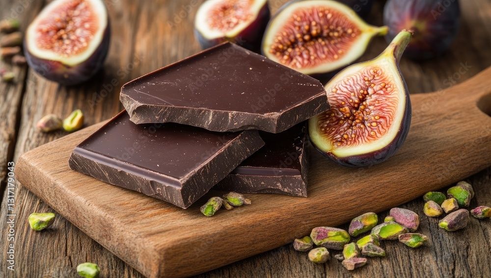 Dark chocolate and figs on a wooden board (2) Dark chocolate and figs on a wooden board (2)
