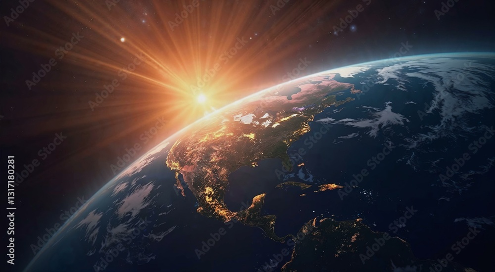 Obraz premium Conceptual visualization of Earth illuminated by distant sunlight in cosmic beauty