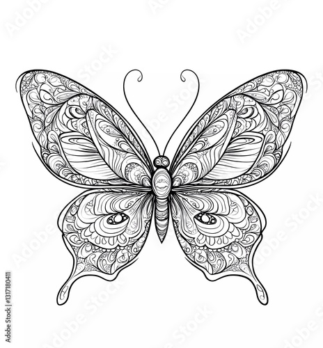 Obraz na płótnie Butterfly zentangle vector coloring page for adults, white background, simple design, no details, thin lines, black and white only, coloring book style w salonie