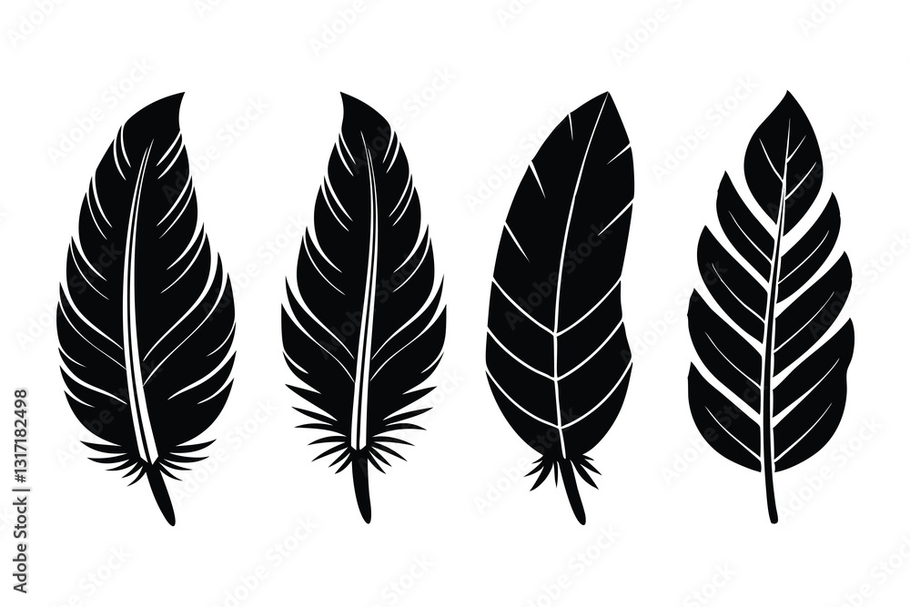 Fototapeta premium Feather icons, bird feather silhouettes vector, black feather icons set, set of feather silhouette vector, Feather Symbols set