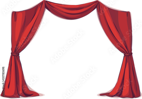 a set of red curtains isolated on a white background, vector illustration stock vector