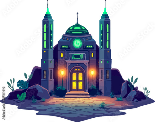 an image of a building with a clock in the middle of the image