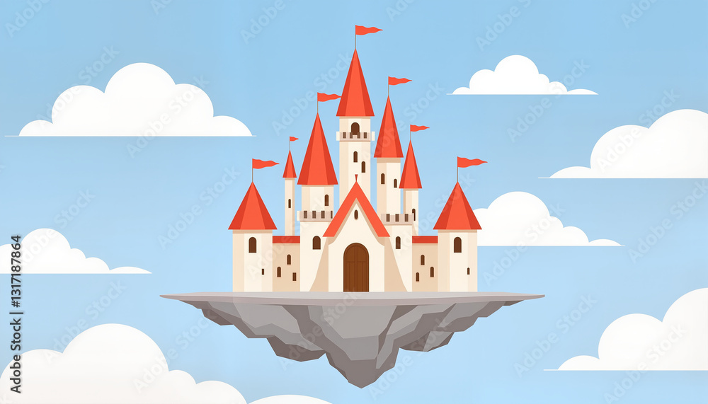 Fototapeta premium Fantasy castle floating in clouds, whimsical imagination