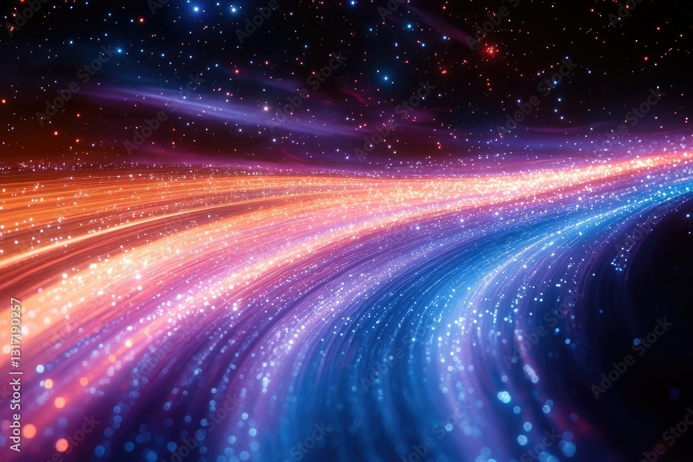 Abstract cosmic artwork depicting vibrant, swirling light trails of blue and orange against a starry backdrop. Abstract cosmic artwork depicting vibrant, swirling light trails of blue and orange against a starry backdrop.