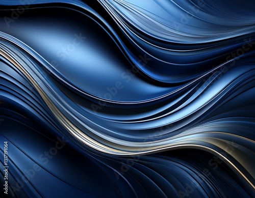 dark blue metallic waves flowing and reflecting light creating an abstract and elegant wallpaper design