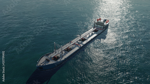 Oil tankers in sea. Nautical bulk carrier ships. Crude oil tankers ships, a merchant vessels specially designed for chemical products transportation. Aerial view. Global shipping. Logistic Transport. 