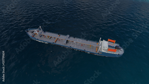 Oil tankers in sea. Nautical bulk carrier ships. Crude oil tankers ships, a merchant vessels specially designed for chemical products transportation. Aerial view. Global shipping. Logistic Transport. 