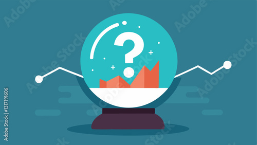 Future Predictions A crystal ball showing cloud pictures of fluctuating graphs and a question mark indicating the uncertainty and speculation that investors face regarding future