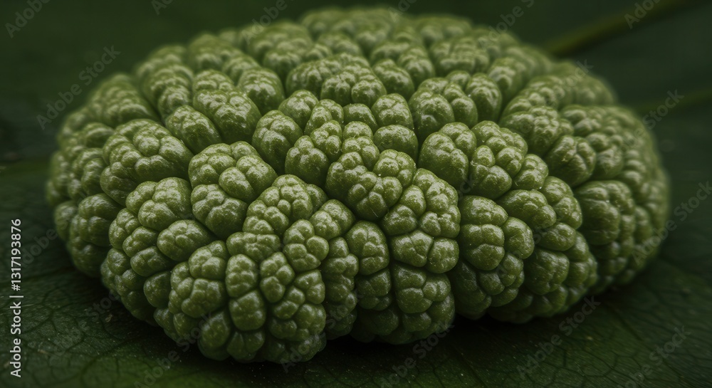 Fototapeta premium Green Seed Head on Leaf Closeup Nature Biology Macro View