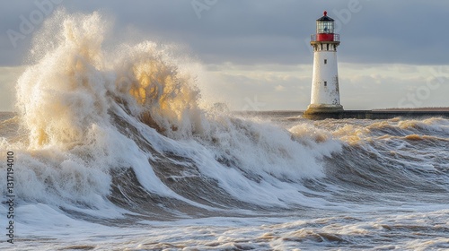Lighthouse Battling Storm Waves