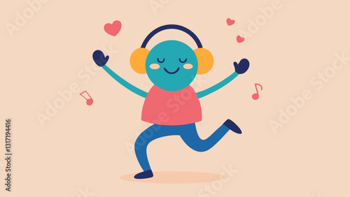 SelfLove Playlist An illustration of a character wearing headphones dancing joyfully in their room with musical notes and hearts around emphasizing the joy that selflove brings.
