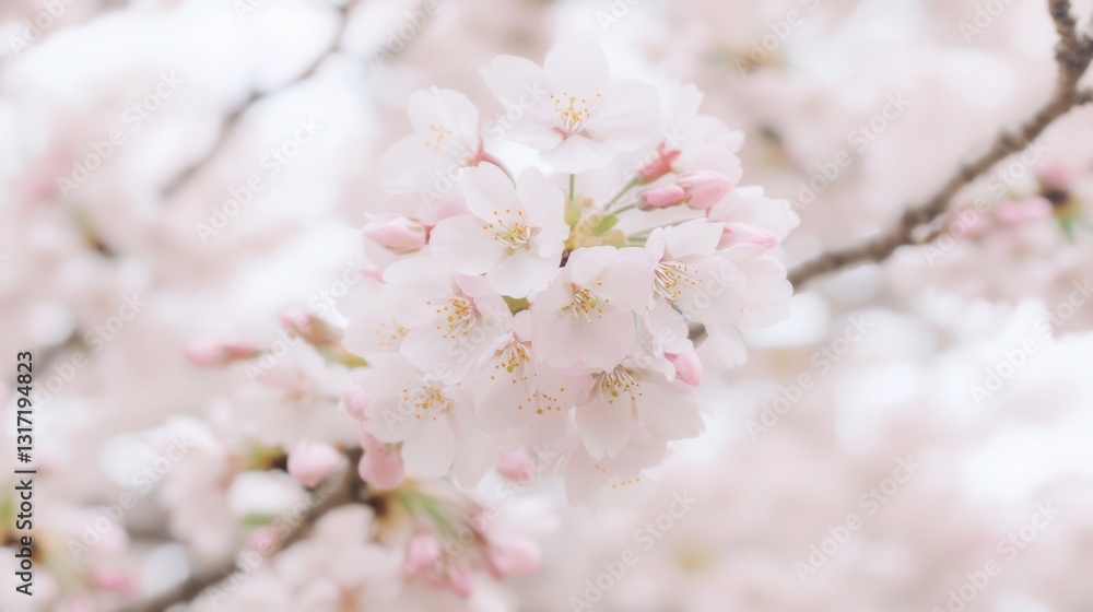 Delicate Cherry Blossom Flowers in Soft Pink Petals Captured Outdoors Delicate Cherry Blossom Flowers in Soft Pink Petals Captured Outdoors