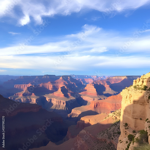 Grand Canyon Arizona view from west of Zuni Point on the right with Moran Point on the far left. photo