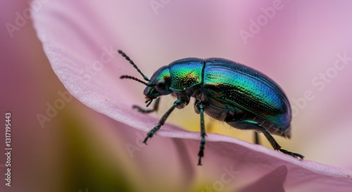 Wallpaper Mural Iridescent Beetle on Pink Flower Petal Close Up Macro Shot Torontodigital.ca