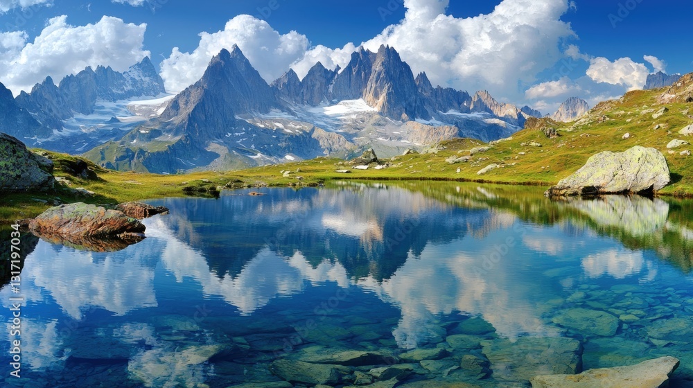Obraz premium Stunning Mountain Lake Reflection Landscape Photo
