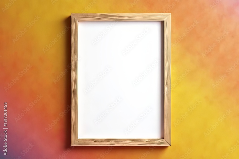 Empty Wooden Picture Frame on Vibrant Background for Design Inspiration Empty Wooden Picture Frame on Vibrant Background for Design Inspiration