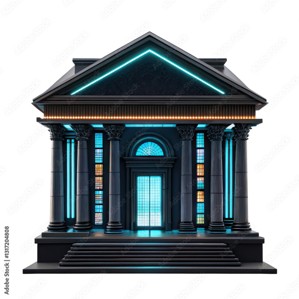 Obraz premium futuristic bank building with glowing elements and modern architecture. This digital finance concept showcases innovation and