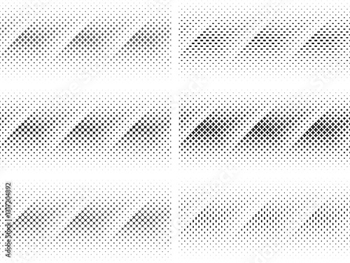 Seamless in one direction.Set of six geometric patterns with disappearing effect