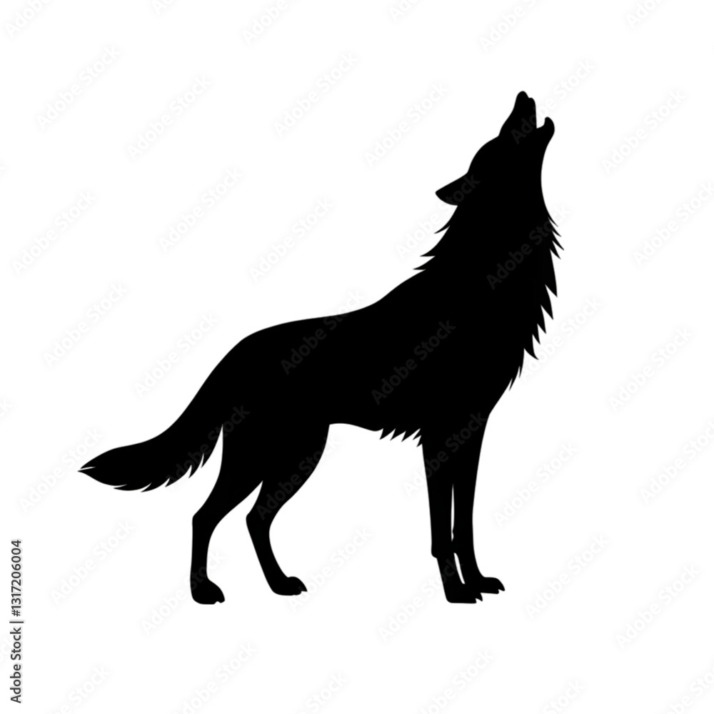 Fototapeta premium Black silhouette a howling wolf