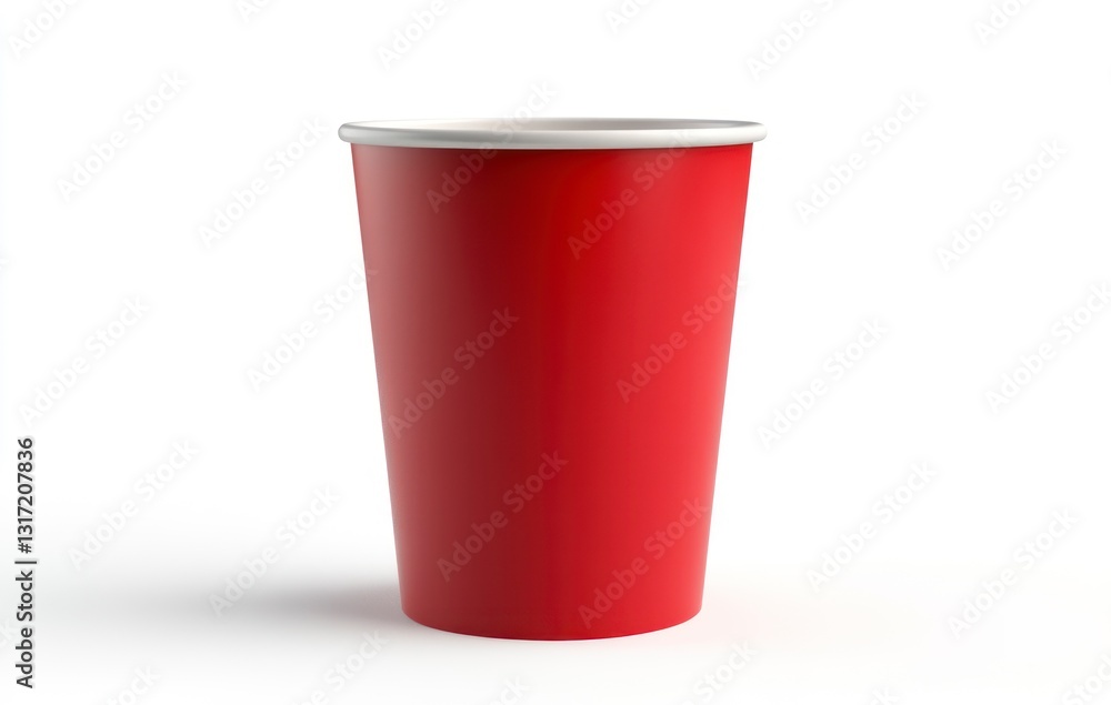 Bright Red Cup Standing Alone on Clean White Background for Party or Event Bright Red Cup Standing Alone on Clean White Background for Party or Event