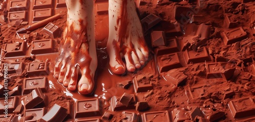 feet, barefoot, walking on chocolate.