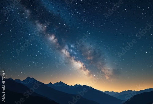 Wallpaper Mural Majestic Mountains Dusk Stunning Milky Way Night Sky - Astrophotography Concept Travel Adventure Marketing Torontodigital.ca