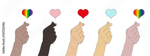 Finger heart korean symbol of love, hand gesture of people of different races