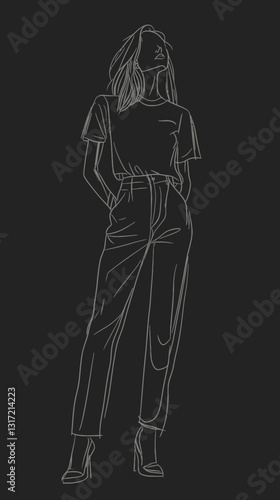 Minimalist Fashion Model Sketch on Chalkboard Background Vector