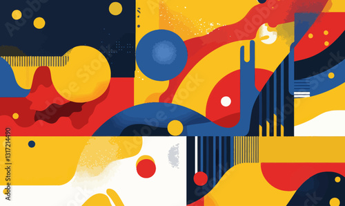 Colombian Independence Day Banner with Flag Colors and Map in Modern Abstract Design