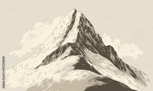 Vintage Engraving Style Mountain Peak Illustration in Minimalist Vector Art