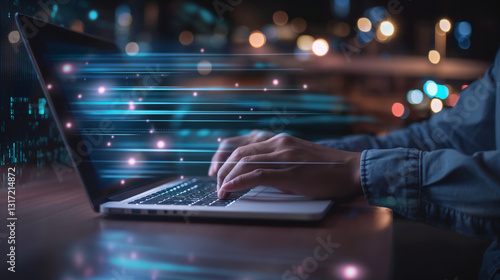 Fast internet connection speedtest bandwidth network technology, Man using Internet high speed by laptop