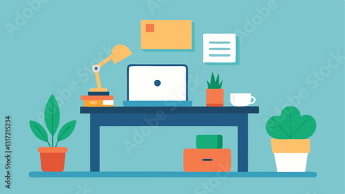 Home Office Setup A simple home office featuring a single desk a laptop and a plant representing a clutterfree workspace that promotes productivity and reduces unnecessary